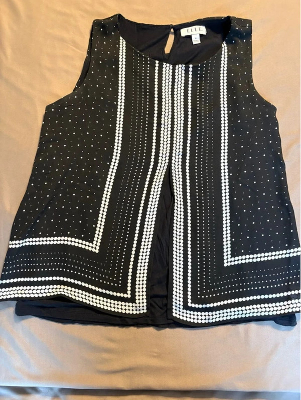 ELLE Women's Sleeveless Split-Front Polka Dot Tank Blouse